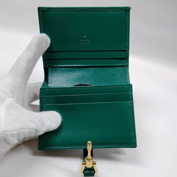 Auth Gucci Emerald Green Jackie 1961 Piston Bifold Wallet Card Case - Picture 4 of 9